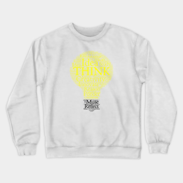 Think Light Bulb Word Cloud Yellow Light Crewneck Sweatshirt by ckandrus